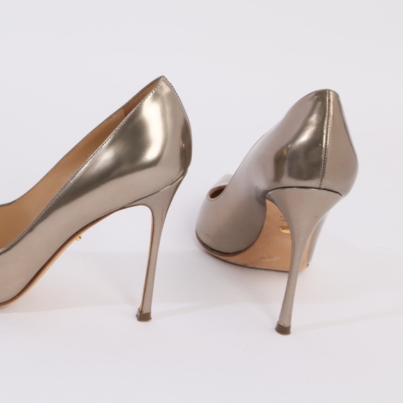 SERGIO ROSSI Metallic Leather Pointed Toe Heels - Picture 5 of 13